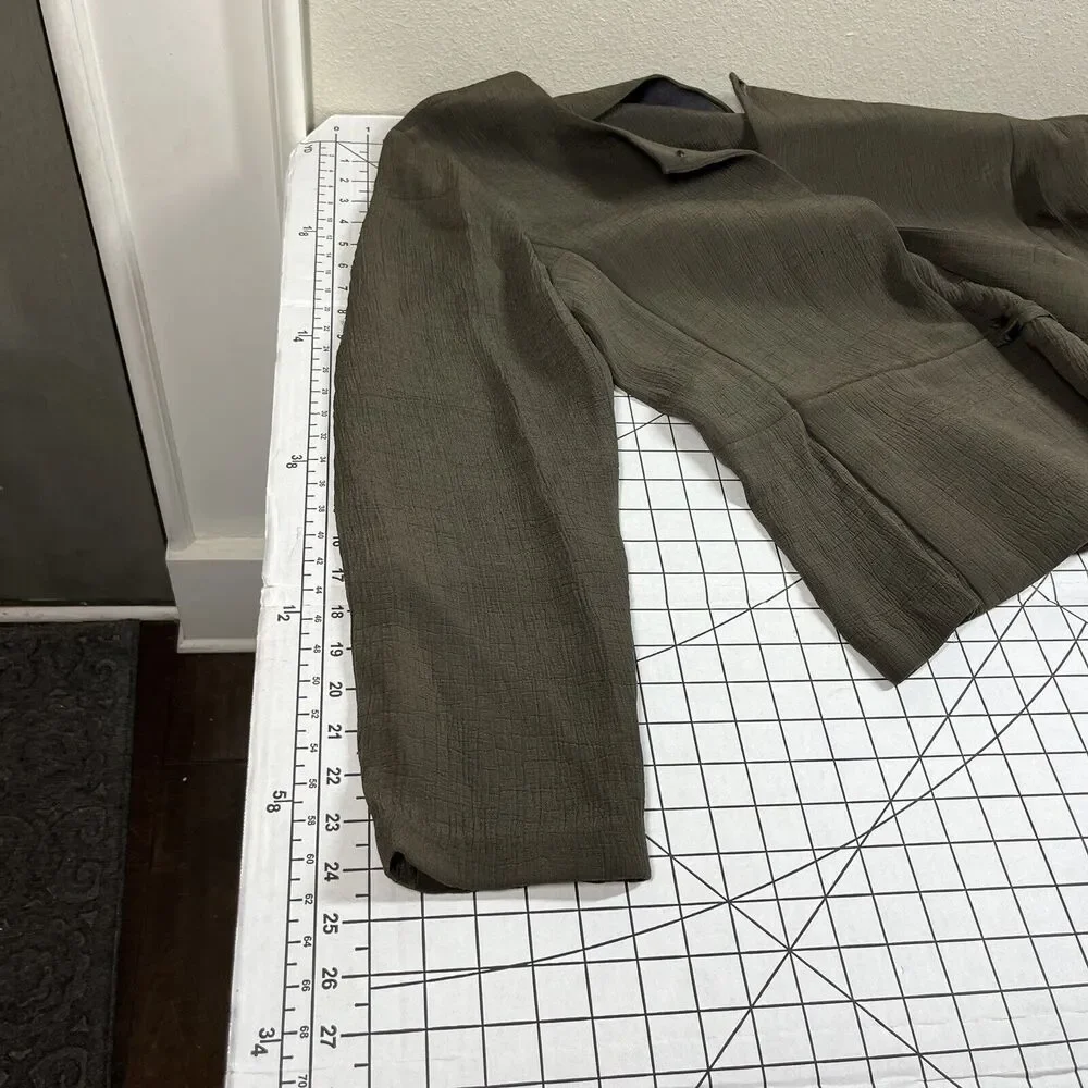 EILEEN FISHER Jacket Large Collarless Rayon Silk Blend Textured Brown Hook‎ Eye
